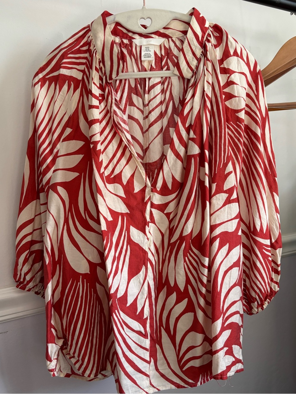 H&M Red and Cream Tropical Leaf Tunic
